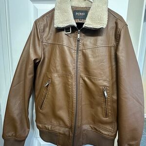 Men's Brown Leather Jacket with Shearling Collar